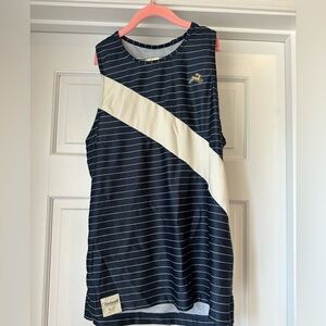 Tracksmith Navy & White Diagonal Stripe Athletic Tank